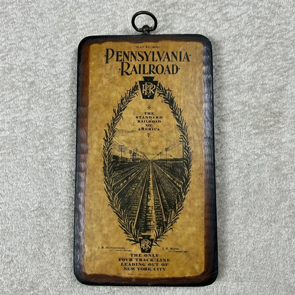 Vintage Pennsylvania Railroad Wood Plaque Walter E Lee Train Decor New York City